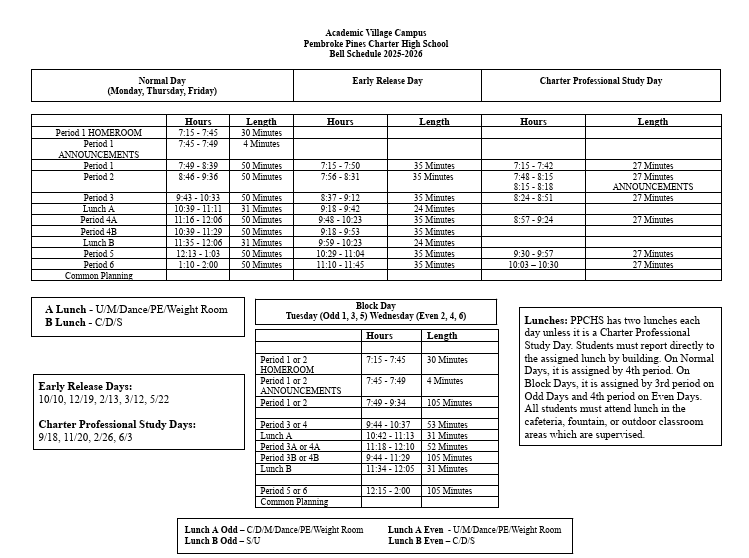 PPCHS Bell Schedule